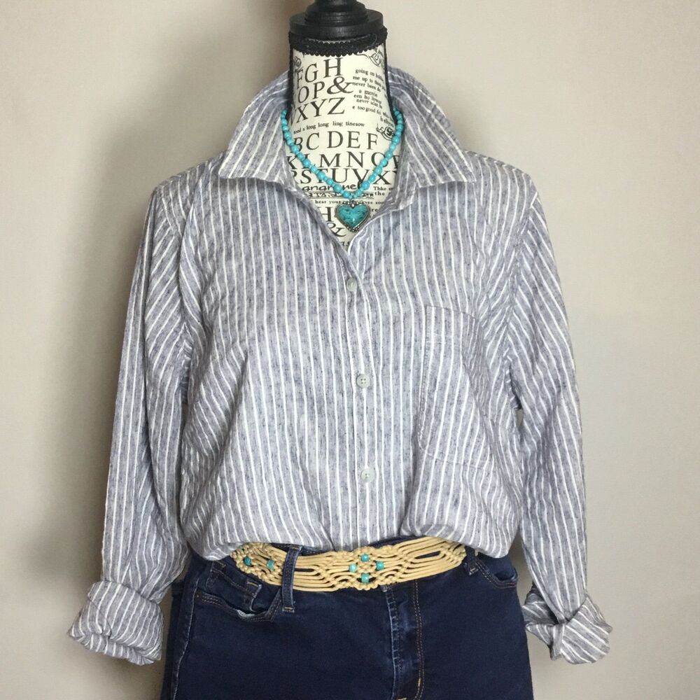 Lucky brand button down shirt back buttons detail blue white stripes western L